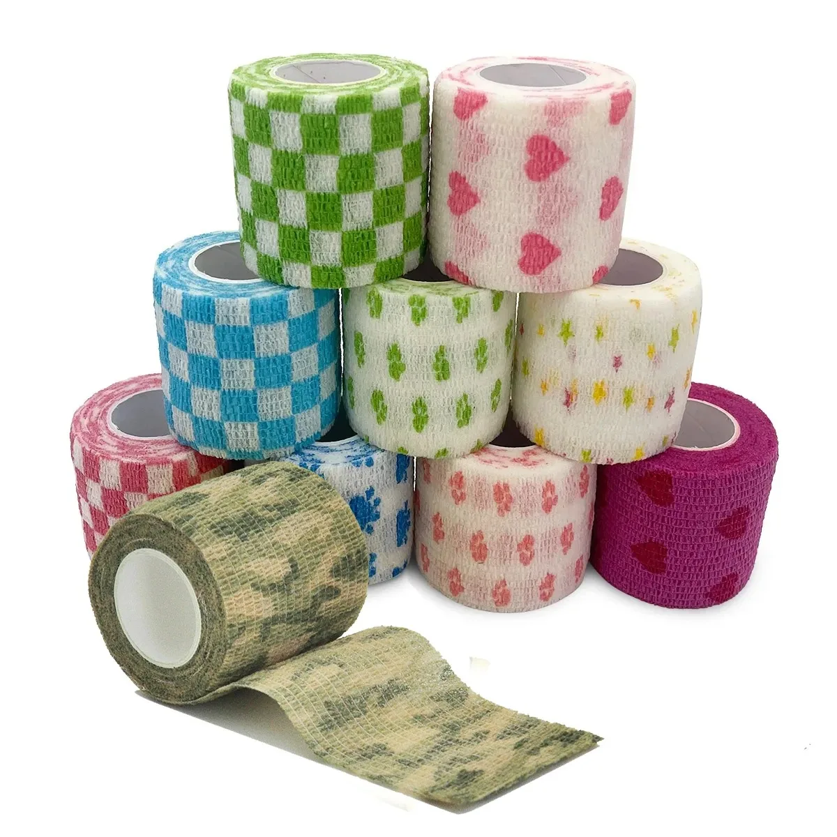 Printed Self Elastic Adhesive Athletic Tape Wraps 2.5cm Sports Colorful Bandage for Tattooing Finger Joint Knee Pet