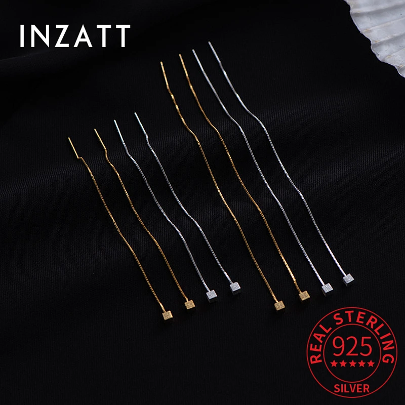 INZATT Real 925 Sterling Silver Bead Square Long Chain Tassel Drop Earrings For Women Classic Fine Jewelry Geometric Accessories