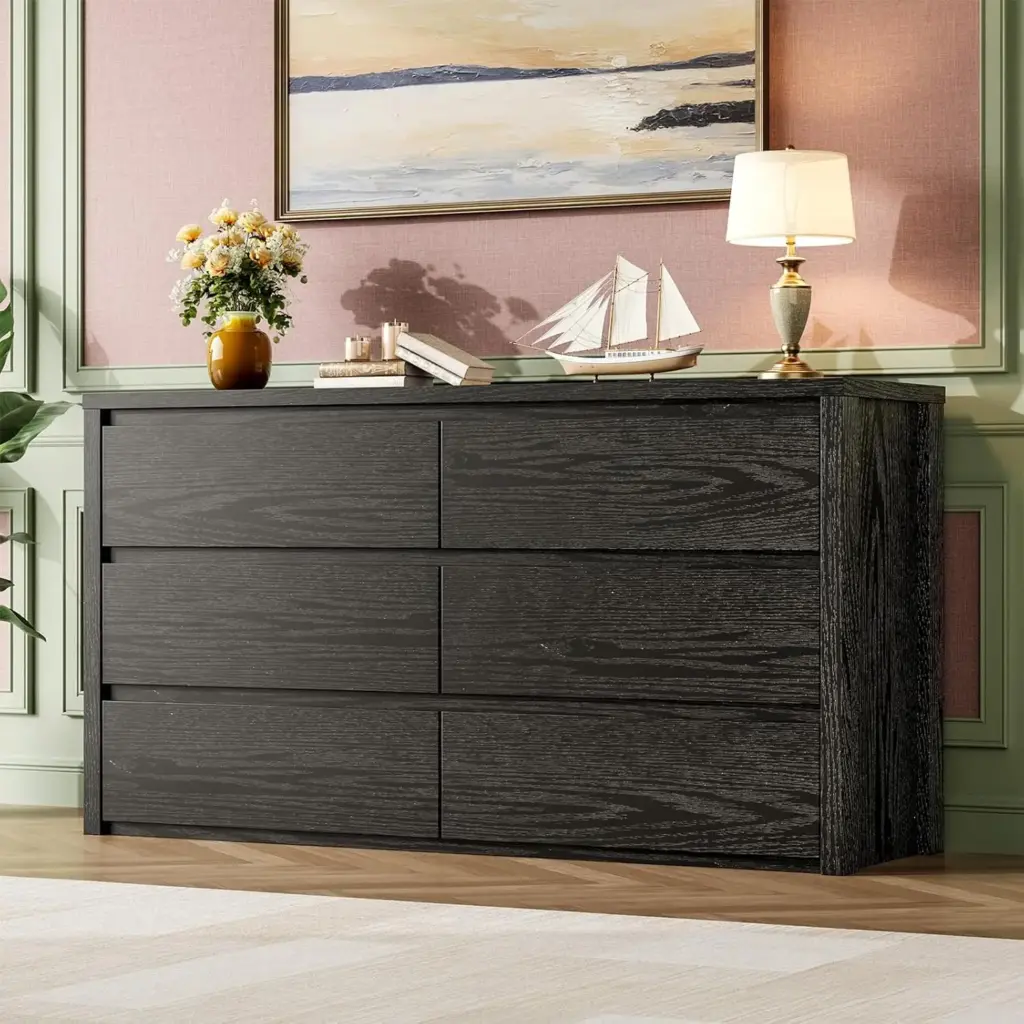 Modern 6-Drawer Dresser for Bedroom, Wide Wood Storage Cabinet with Handle-Free Design, Ideal for Living Room or Hallway