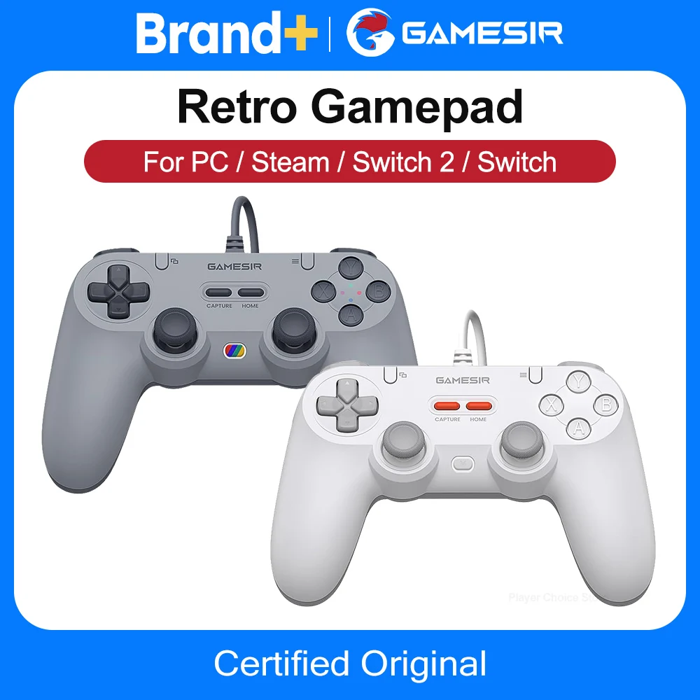 GameSir Retro Wired Gamepads for PC Steam Switch 2/1 Controller Tegenaria Lite Controle Hall Effect stick 1000Hz Polling Rate
