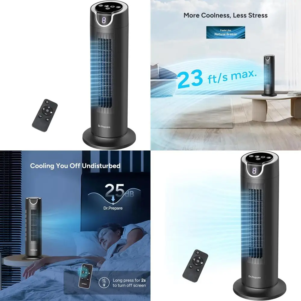 Whisper-Quiet 16-Inch Bladeless Tower Fan with Remote, 8-Speed Settings, 1-8H Timer, and 80° Oscillation for Bedrooms, Home, and