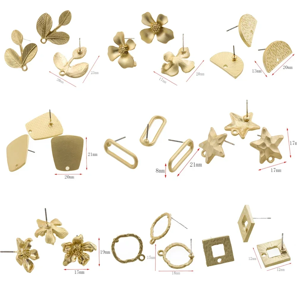 10Pcs DIY Earrings Setting Matt Golden Square Hollow Star Stud Earrings Connectors Earrings Base for Jewelry Making Accessories