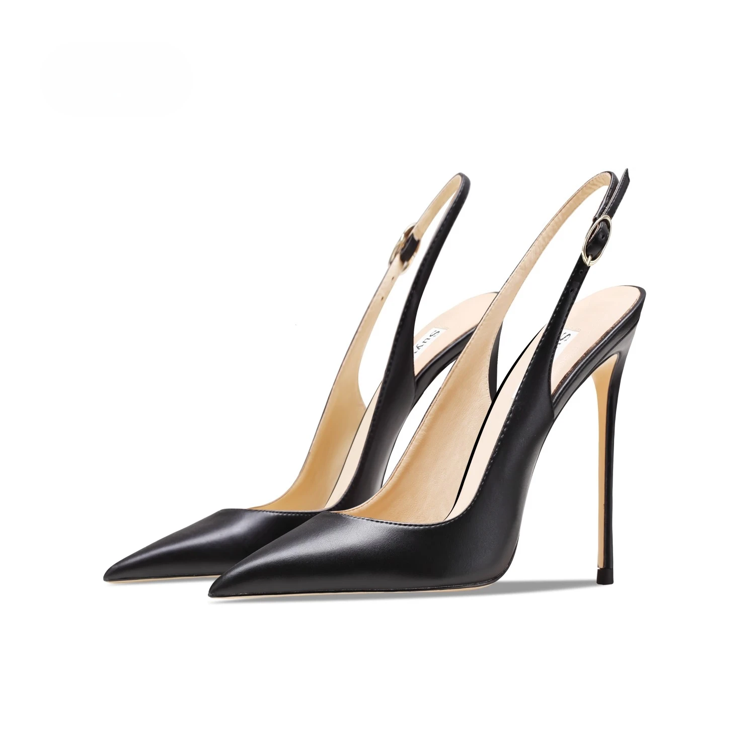 Matte black sandals, women's new style, slim heel, shallow mouth, versatile, toe cap, back strap, work high heels