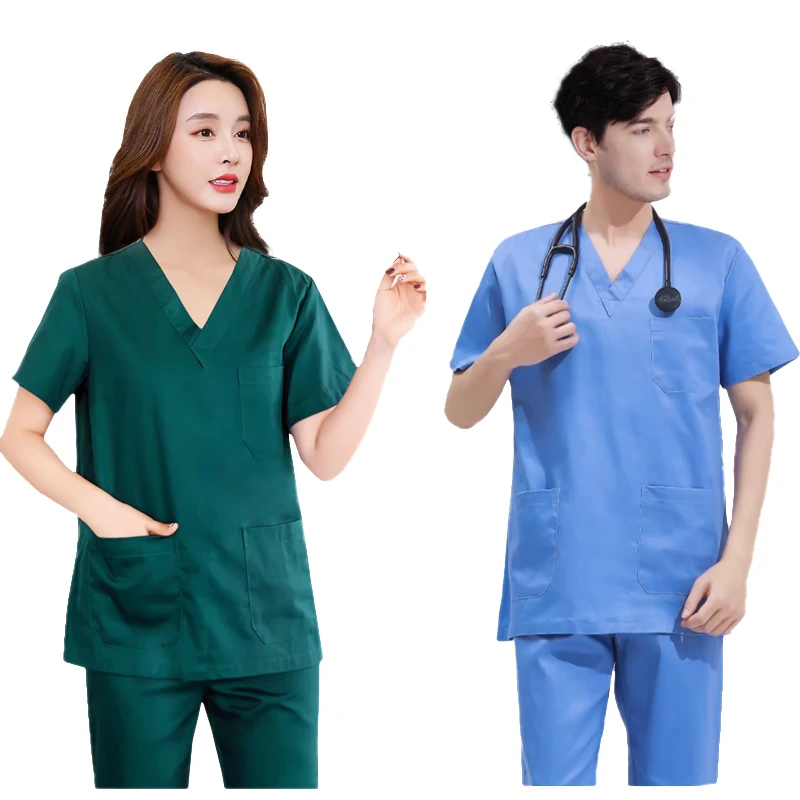 New Pure Cotton Women Men Surgical Gown Medical Dentista Uniforms Nurse Clinico Accessories For Work Suit 3 Colors Top And Pants