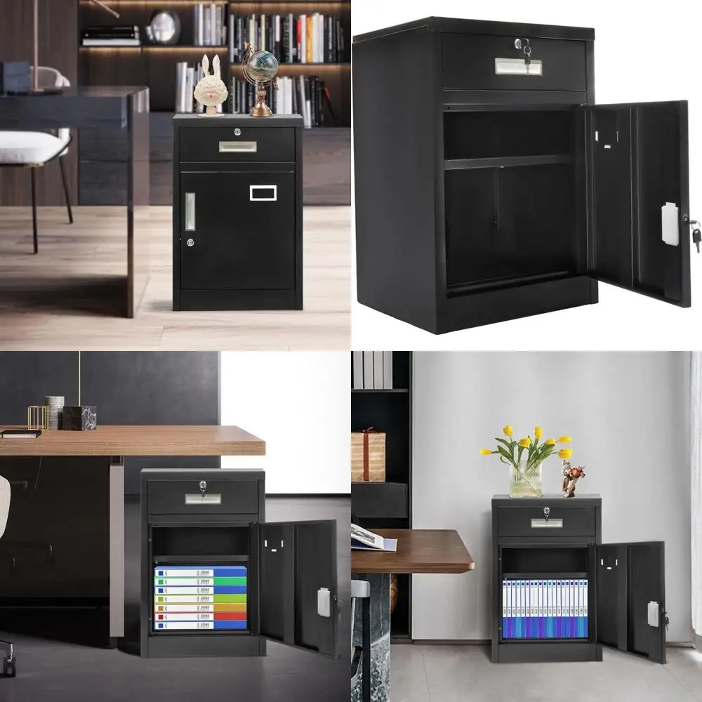 Secure Lockable Black File Cabinet for Under Desk Storage, Suitable for Legal/Letter/A4 Files, 17.3W x 15.4D x 25.6H