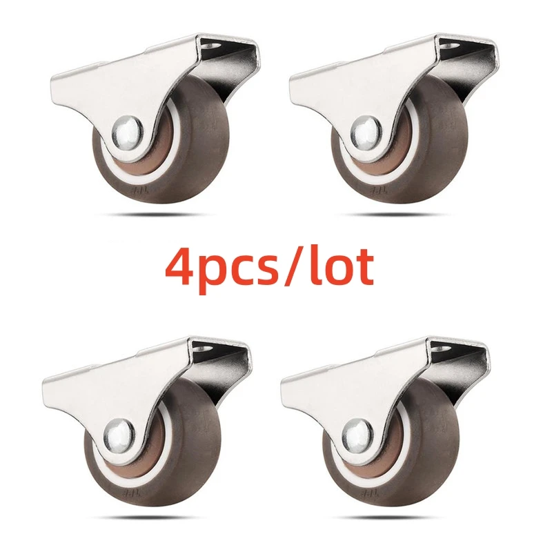 4Pcs 1inch Small Caster Wheels Low Profile Soft Rubber Wheel Rolling Castor Mini Rigid Silent Caster Wheel for Trolley Drawer