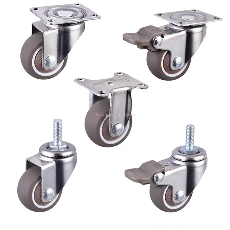 1/1.25/1.5/2 Inch Furniture Casters Wheels Rubber Swivel Castor Trolley Rubber Caster with brake