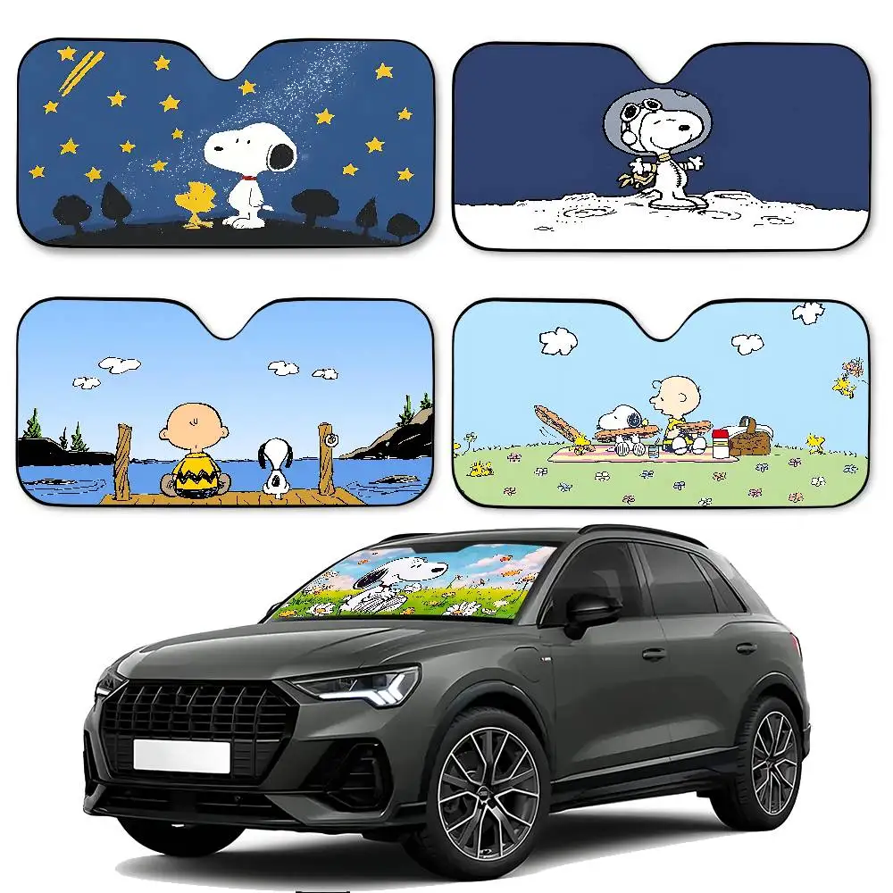 Cartoon Character S-Snoopys Car Sunshade Covers Cover Universal Windscreen Folding Visor