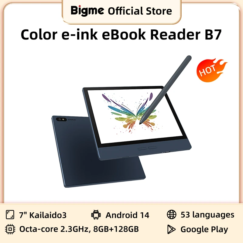 Bigme B7 ebook reader, 7'' e-ink ereader, 300PPI, 8+128GB, Android 14 open system, Handwritten e-book tablet w/ 5MP rear camera