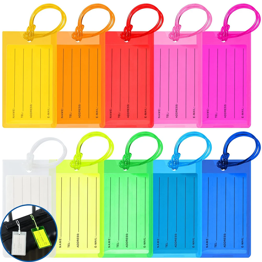 10pcs/set PVC Luggage Label Travel Luggage Bag Tags ID Card Holder for Airplane Travel Essentials Accessories