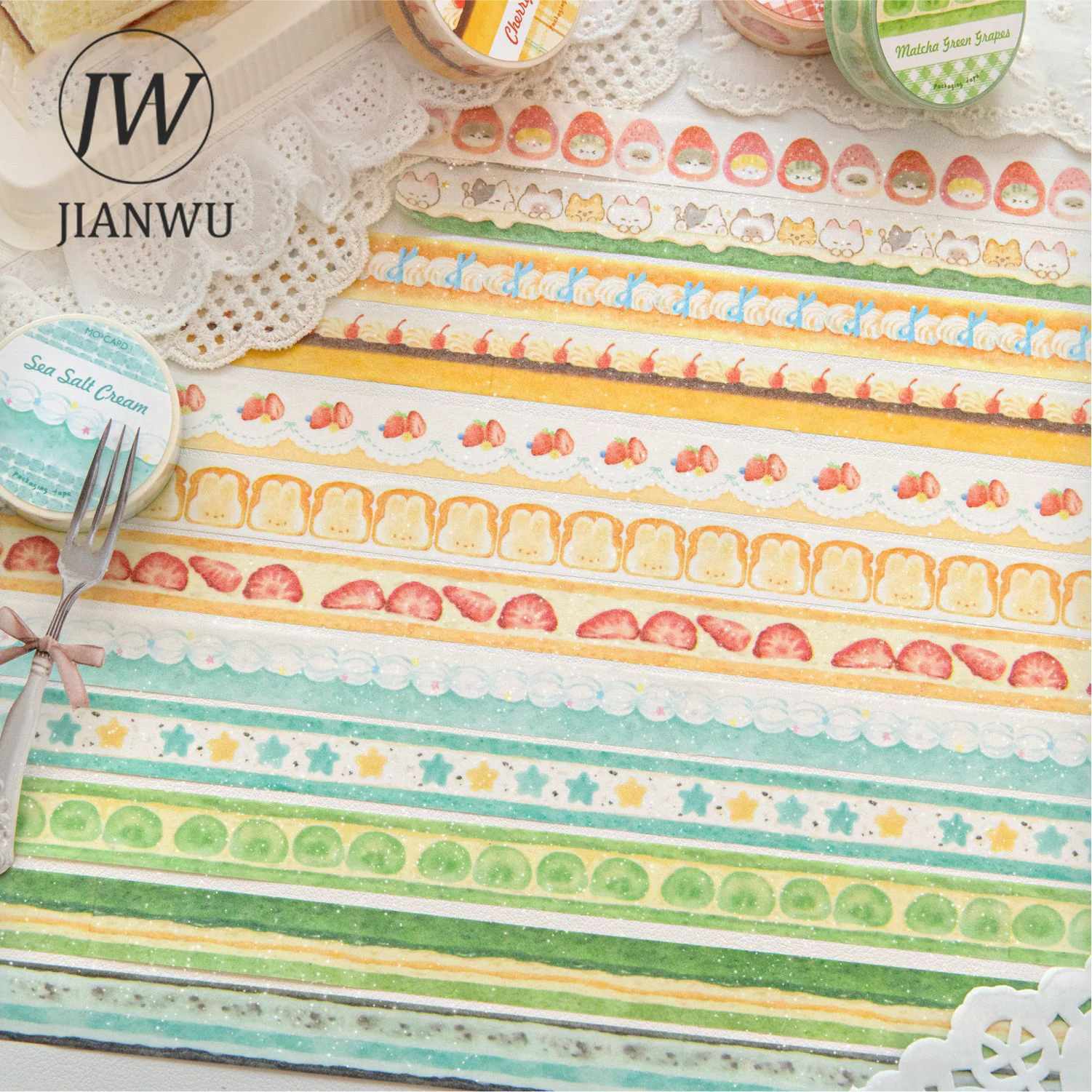 JIANWU 15mm*200cm Dingding Cake Shop Series Kawaii Strawberry Landscape Material Collage Washi Tape Creative Journal Stationery