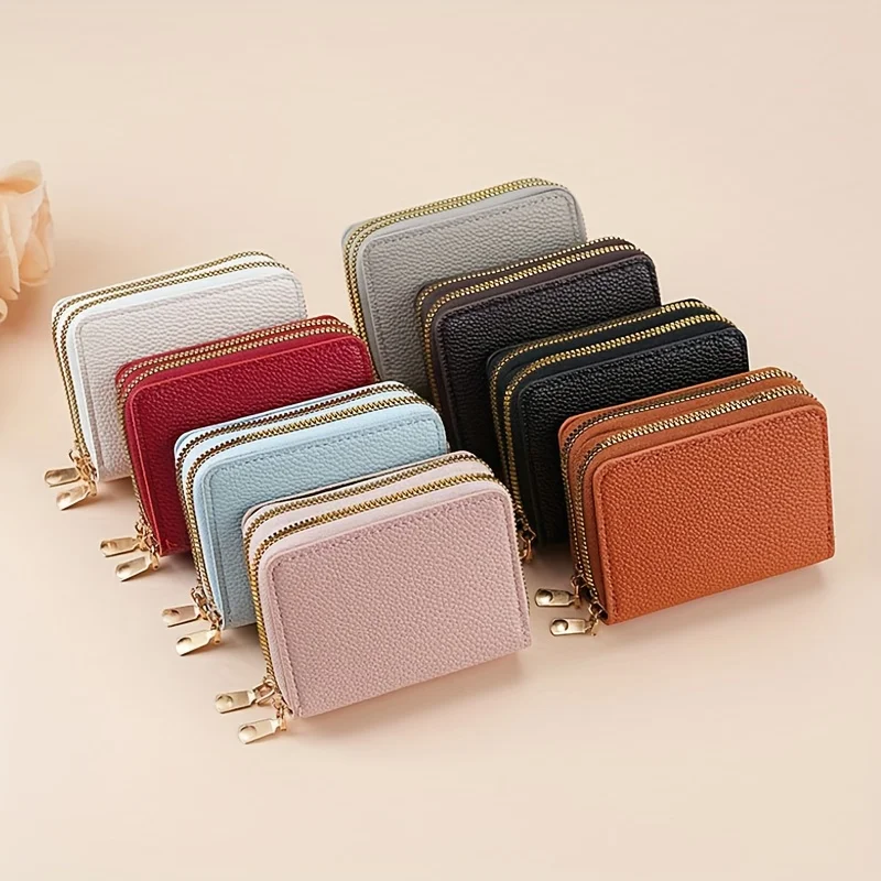 Personalized Multi-Functional Accordion Card Holder Double-Layer Zipper Women'S Wallet Large Capacity Pu Card Holder Gift