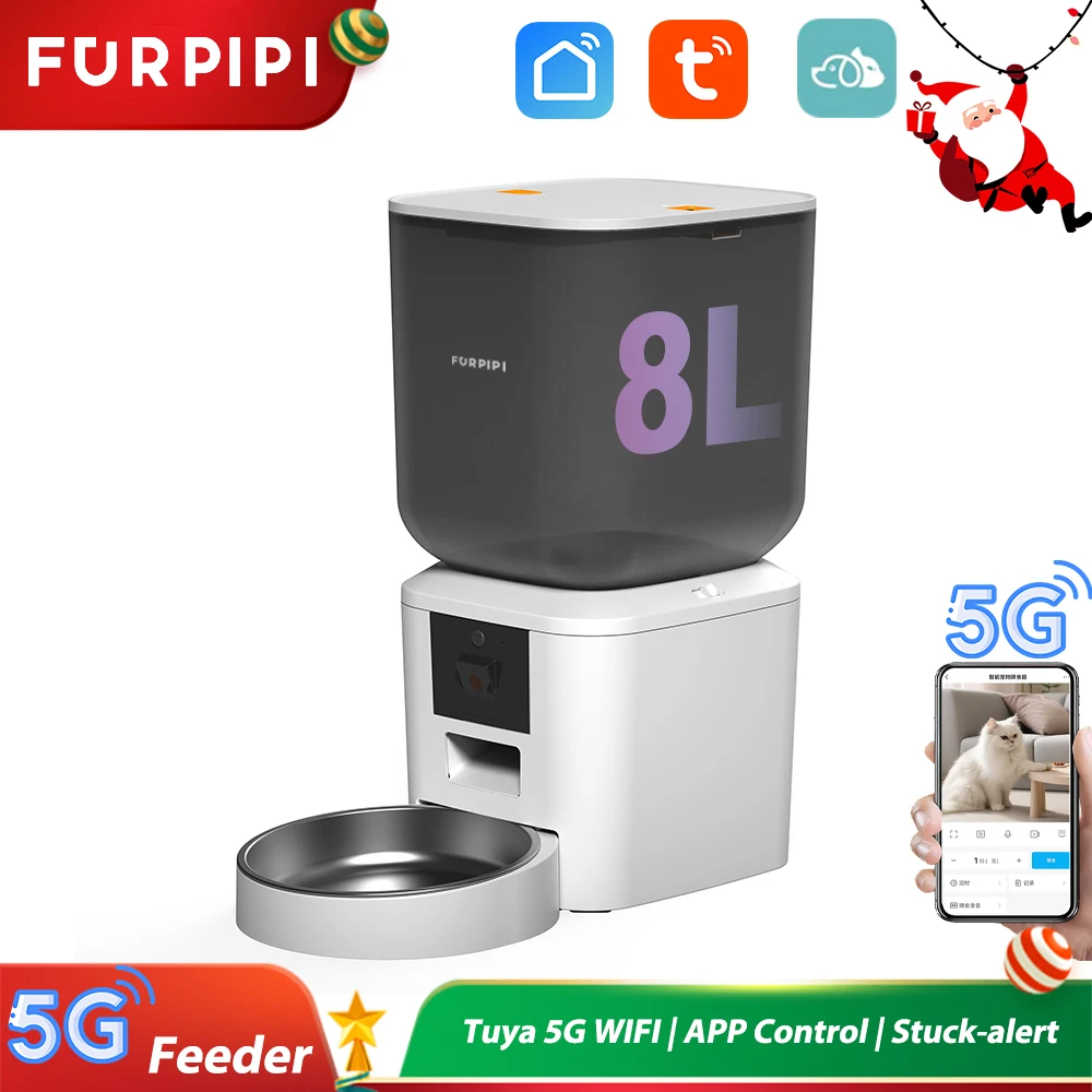 Automatic Feeder for Cats Dogs with Camera HD 4L/8L Furpipi HD 1080P 2.4G/5GWiFi Time Setting Feeder for Pets Dogs Cats Bowls