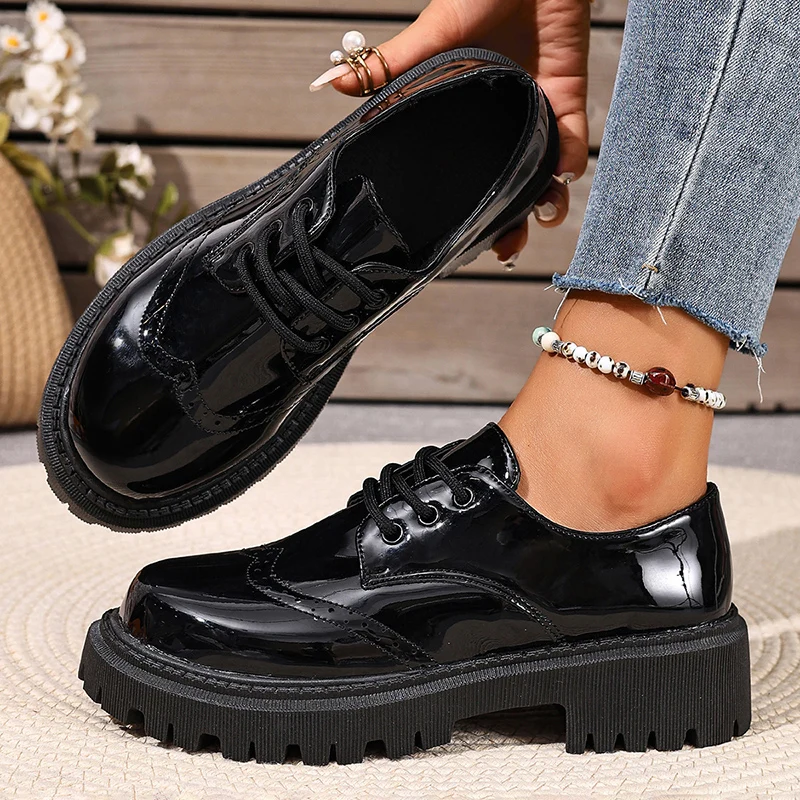 Plus Size 43 Platform Oxford Shoes Women Lace Up Office Work Pu Leather Shoes Woman Vintage Non Slip Thick Sole Pumps Ladies