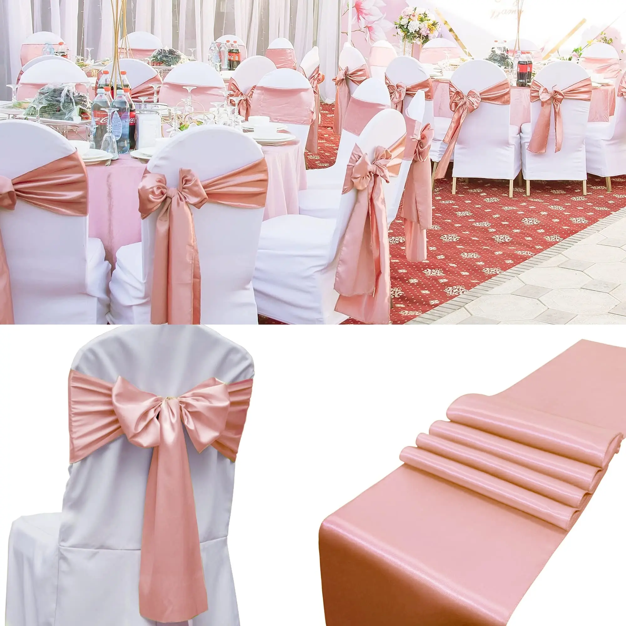 10/50 PCS Satin Chair Sashes Decorative Bow Chair Sashes Ties Chair Ribbon for Wedding Party Banquet Home Kitchen Decoration