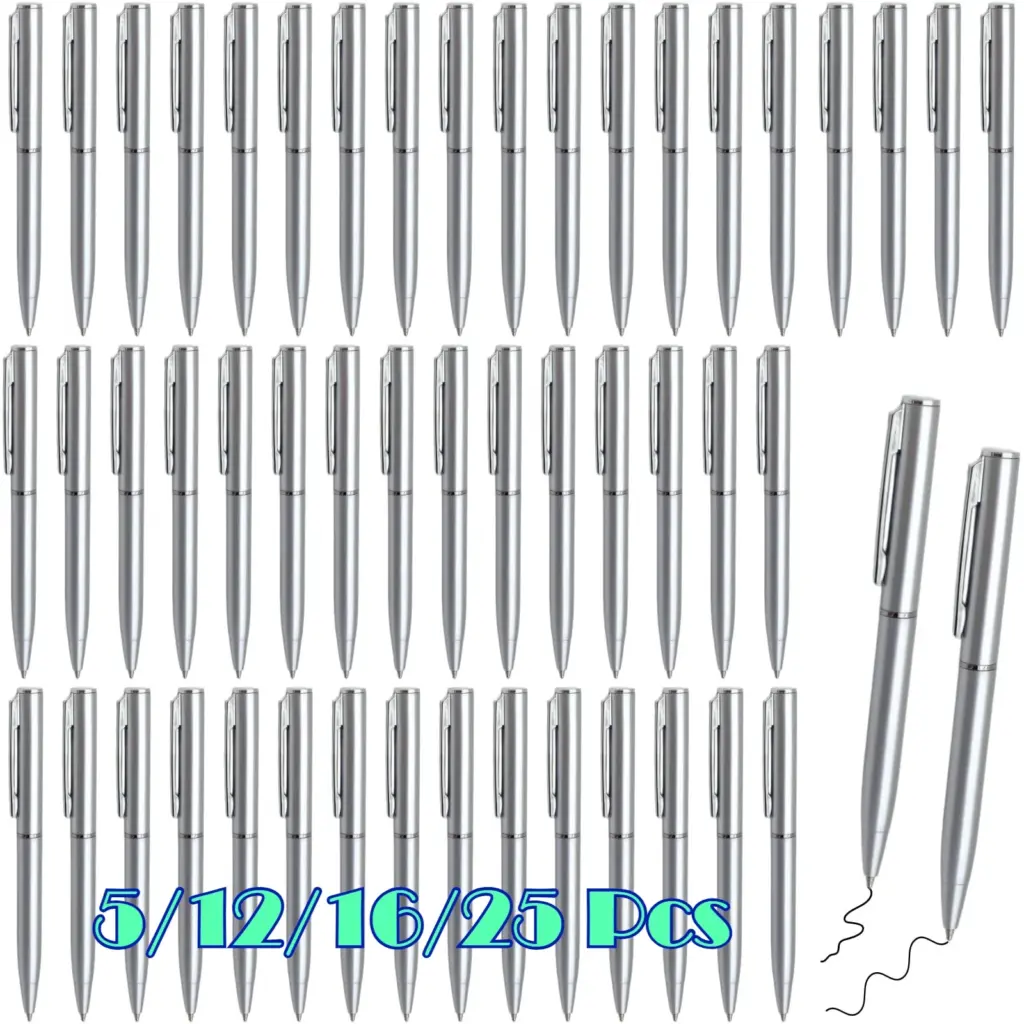 5/12/16/25 Pcs Small Ballpoint Pens, 4 Inch Mini Pens Bulk, for Pocket Notebooks and Notepads, Black Ink (Silver)