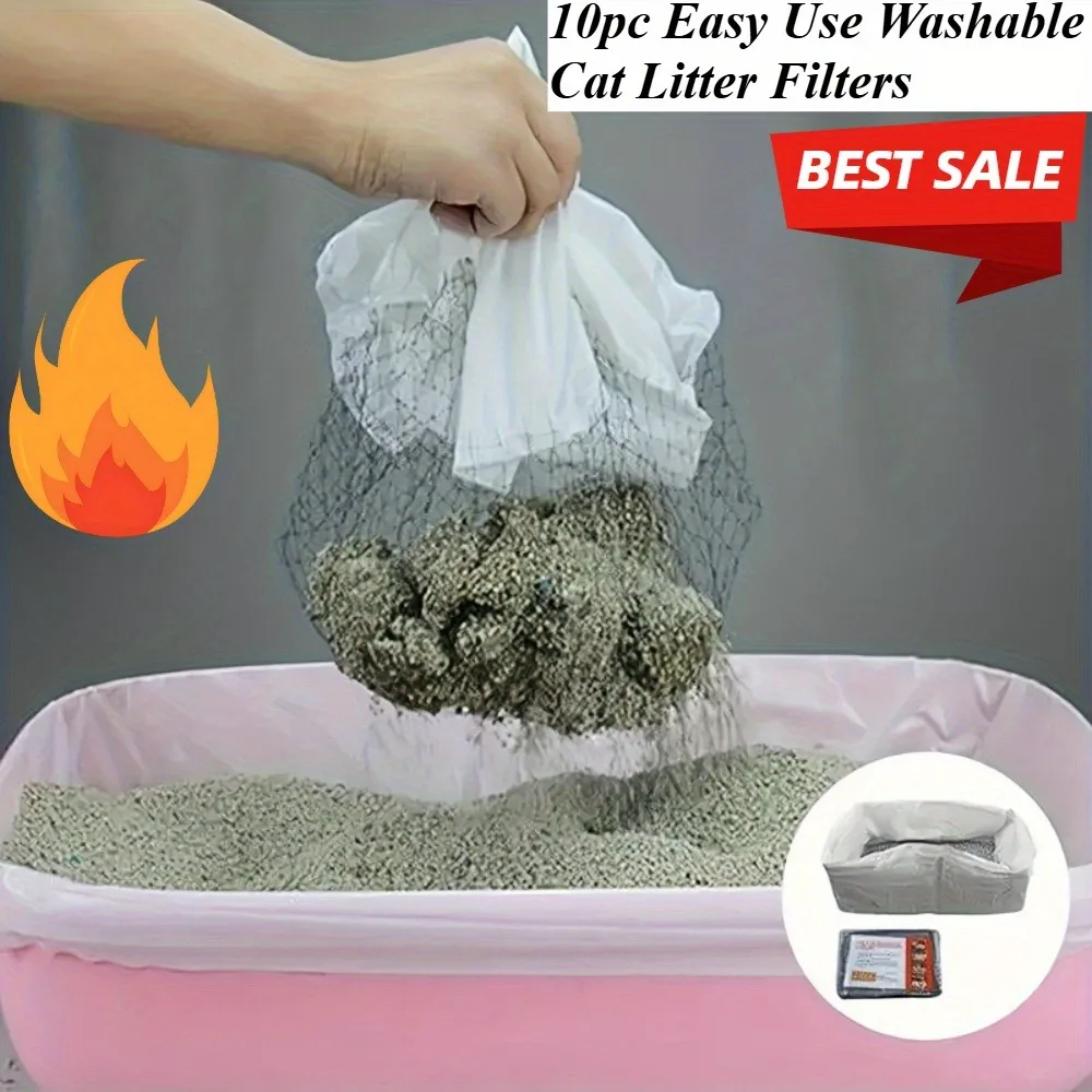 10pcs Washable Cat Litter Filters - Easy to Use, Recyclable, Excellent Workmanship, Designed for Pet Litter Box Liners
