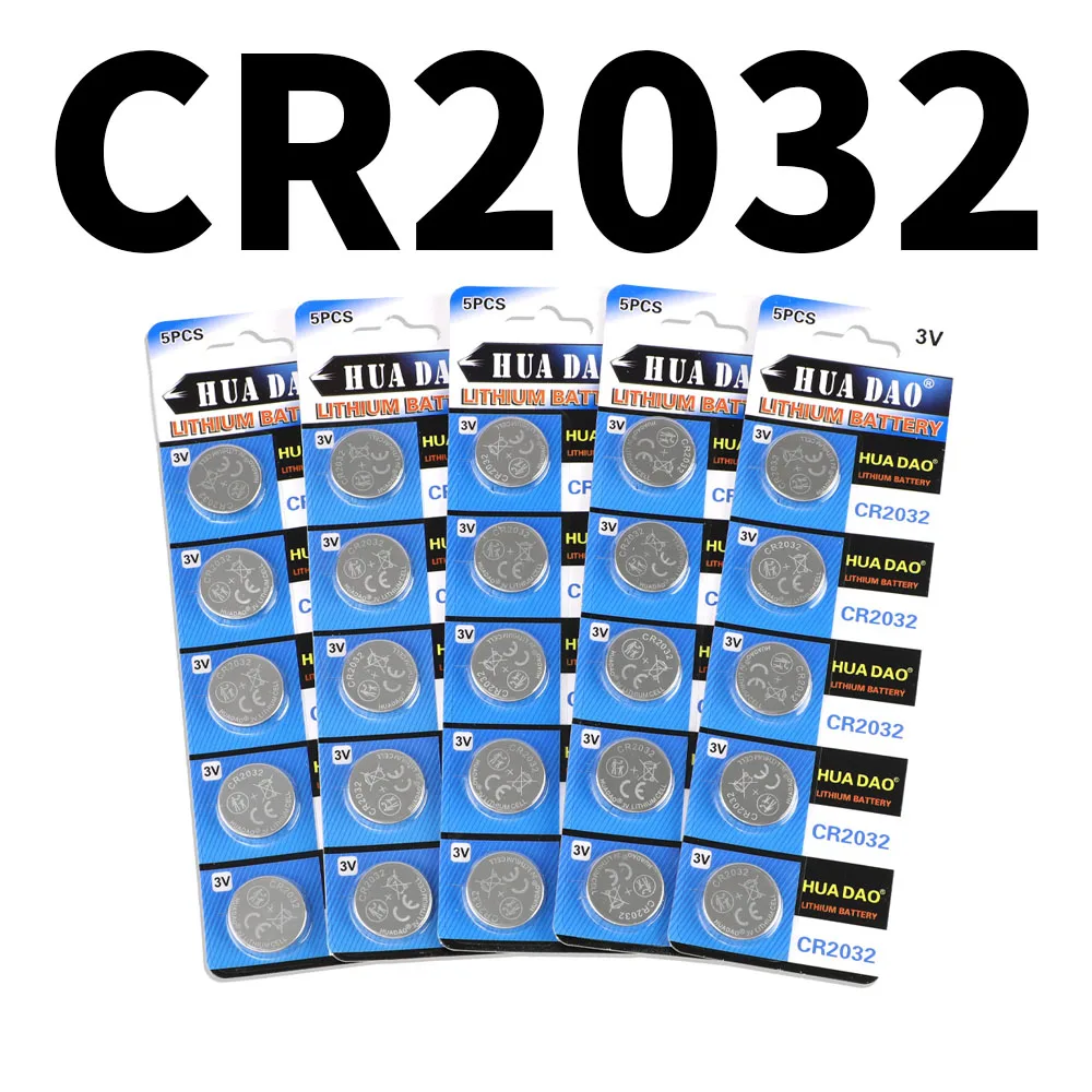 HUADAO CR2032 3V Lithium Battery 200mAh High Capacity for Watch, Toy, Calculator, Car Key,Remote,DL2032,5004LC,Long Lasting