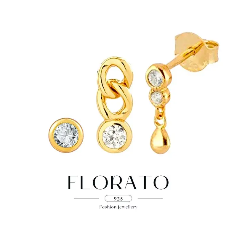 925 Sterling Silver Ear Needles Water Drop Round Zircon Stud Earrings For Women Mini Crystal Minimalist Earrings Fashion Jewelry