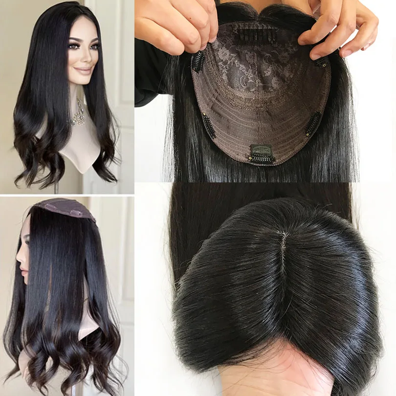 22inch Long Wavy Silk Base Jewish Wigs Full End Virgin Hair Natural Wave Skin Top Silk Topper Wigs Double Drawn Hair For Women