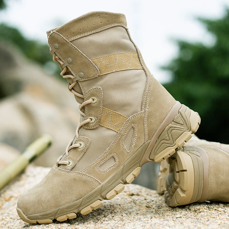 Men's Military Tactical Boots Army Boots Men Side Zipper Military Boots Men Anti-Slip Ankle Boots Work Safety Shoes Hiking Shoes