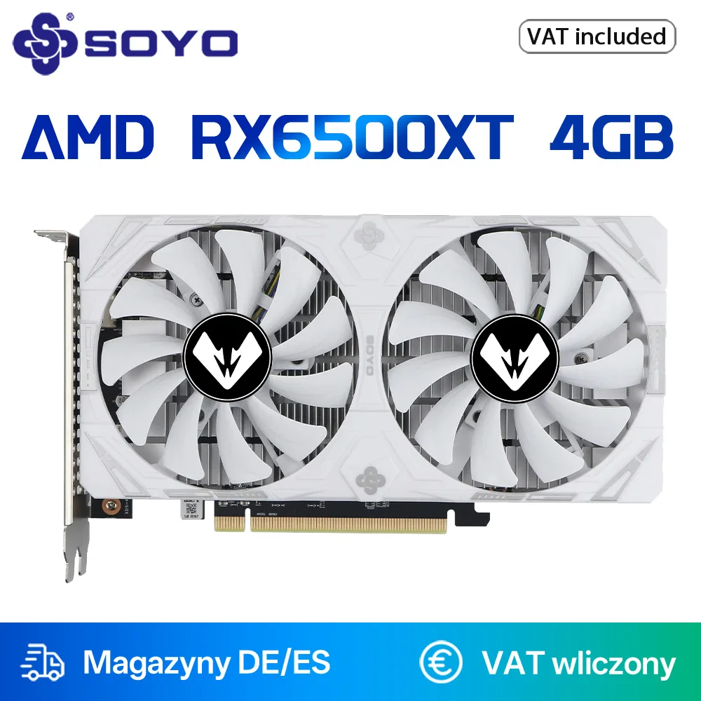 SOYO AMD Radeon RX6500XT 4GB Gaming Graphics Card GDDR6 Memory PCIEx16 3.0 for Desktop Computer Video Cards