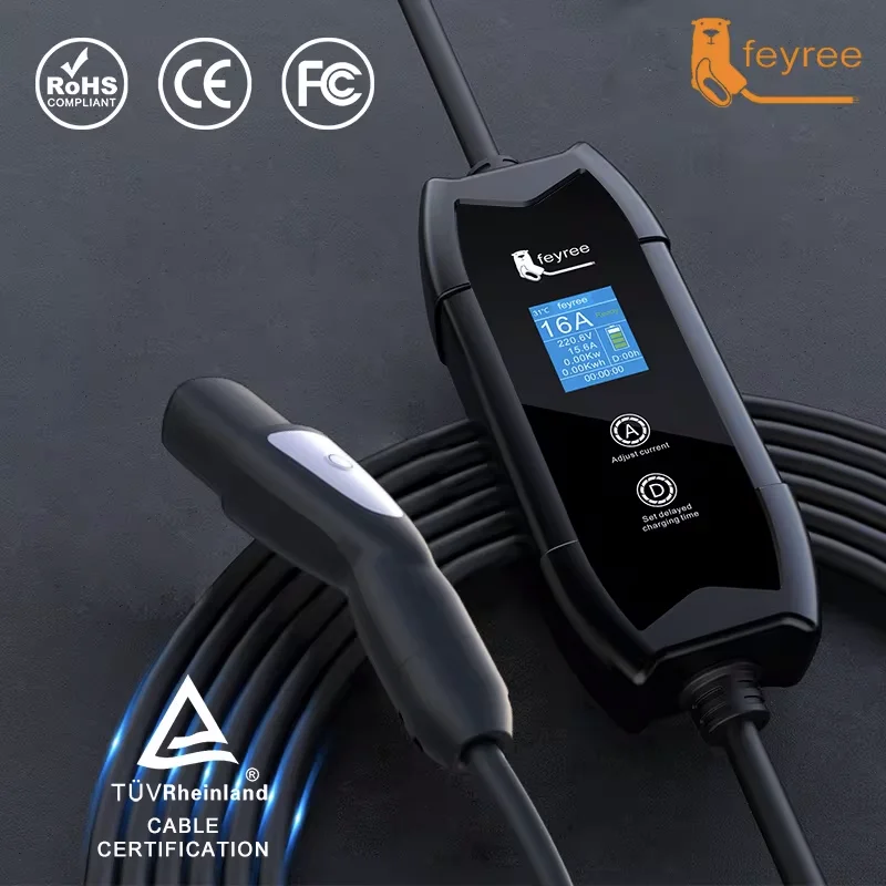 feyree EV Charger Portable 3.5kW TS-NACS Charger Plug 1.8" LCD Screen with Set Delay Schedule Charging Station for Tesla Cars