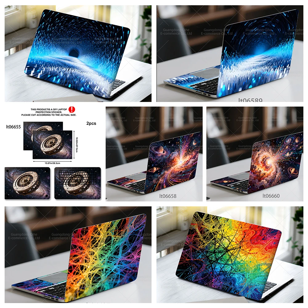 2 Pcs Tech Glow Sticker Set, LED Light Effect & HUD Interface Pattern, Glossy Waterproof Vinyl Skin for MacBook, Gaming Laptop