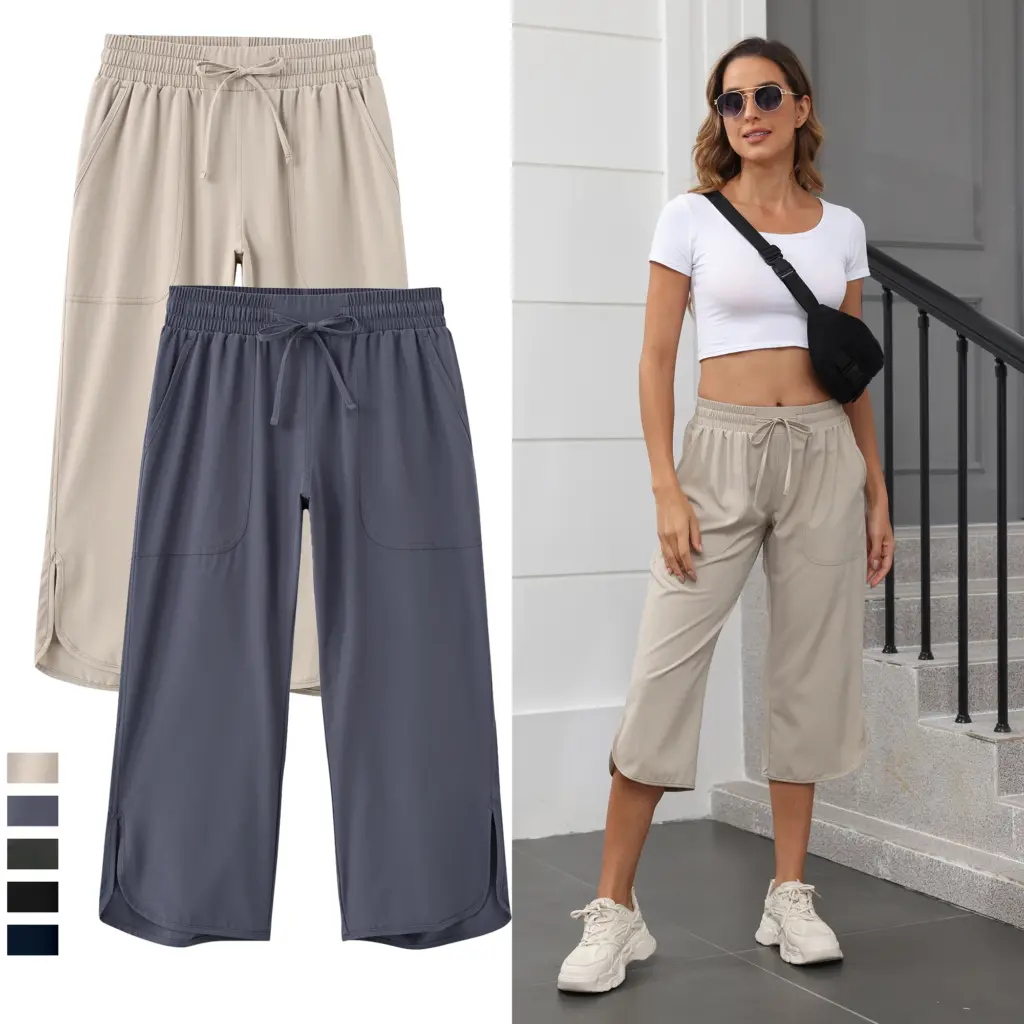 Women Casual Cropped Capris Cargo Pants, Outdoor Lightweight Capris Yoga Flared Pants, Breathable Quality Sweatpants