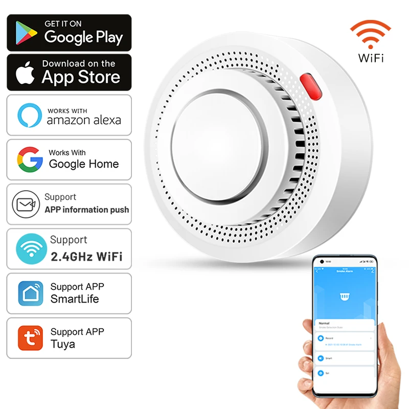 Tuya Smart WiFi Smoke Sensor Fire Protection Smoke Detector 85dB Sound Security System Firefighters Smartlife APP Control