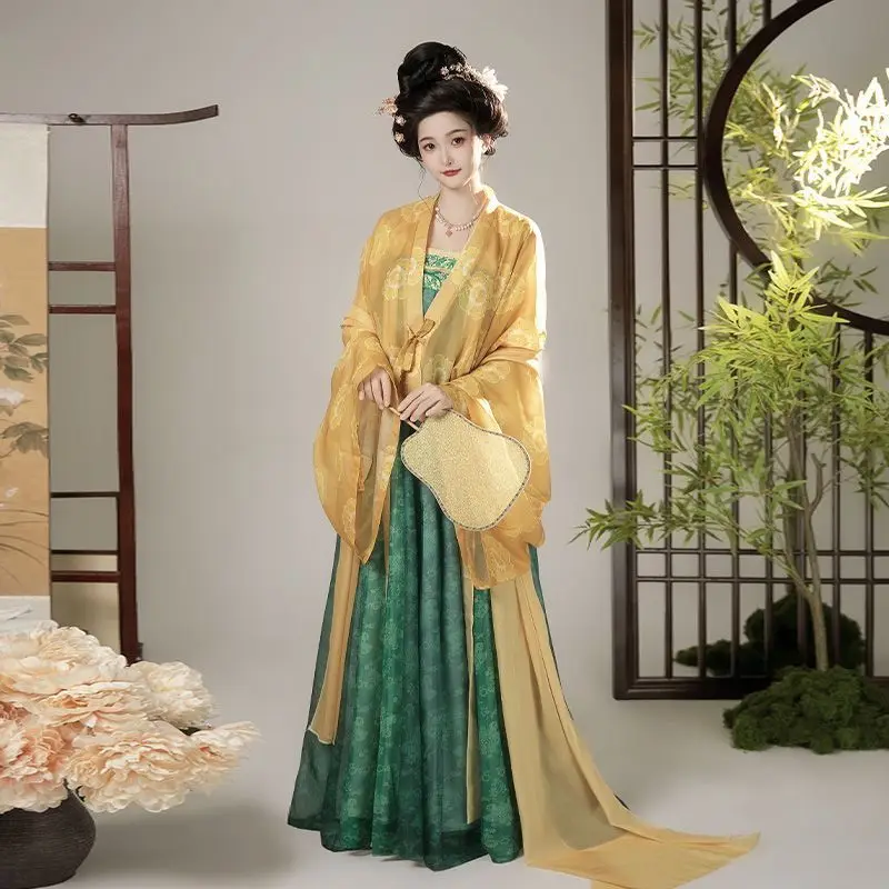 225-Original Hanfu Women's Tang Dynasty Chest length Robe Skirt, Famen Temple Cloak, Daily Elegant Immortal Style Set
