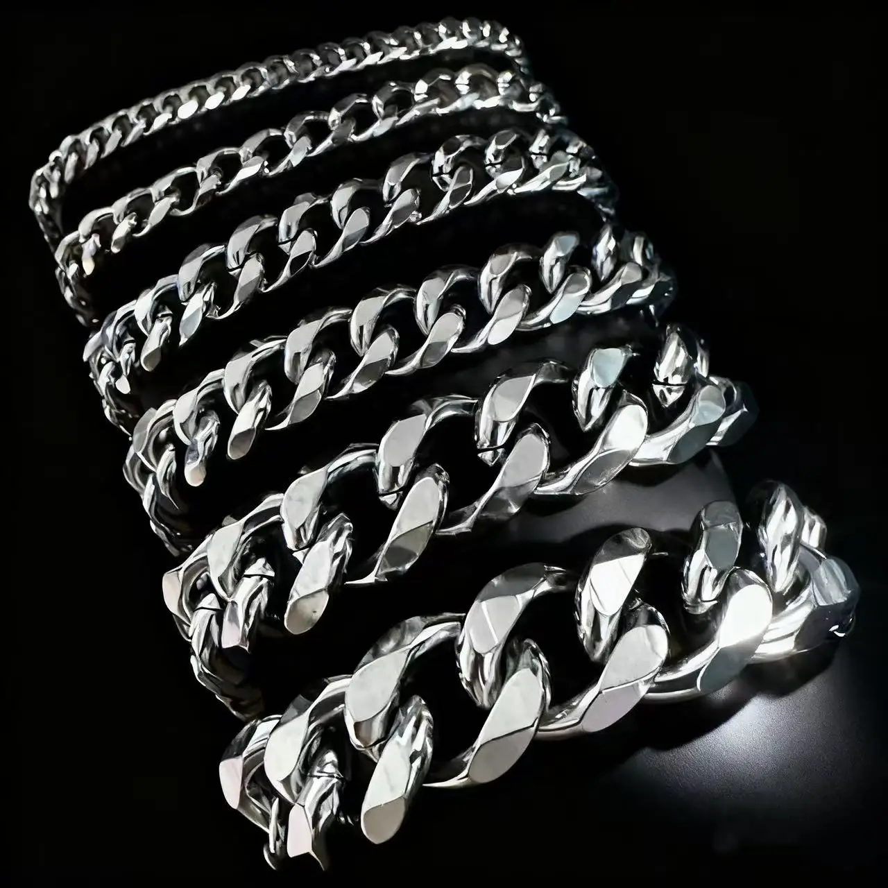 HNSP 3MM-15MM Thick Stainless Steel Cuban Chain Bracelet For Men Adjustable Size Trend Accessory Jewelry Hand Chains Male