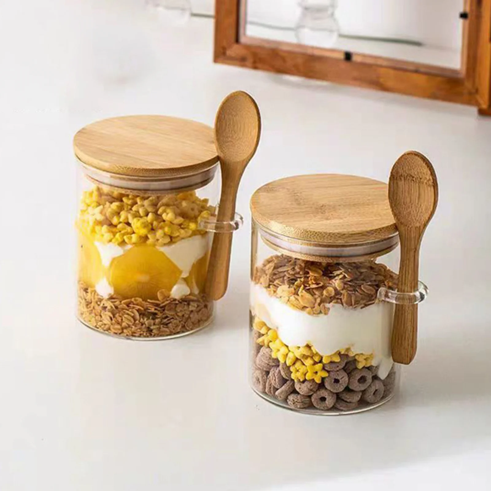 High Borosilicate Glass Storage Jar with Spoon Airtight Food Container for Tea Coffee Candy Spices Kitchen Pantry Organization