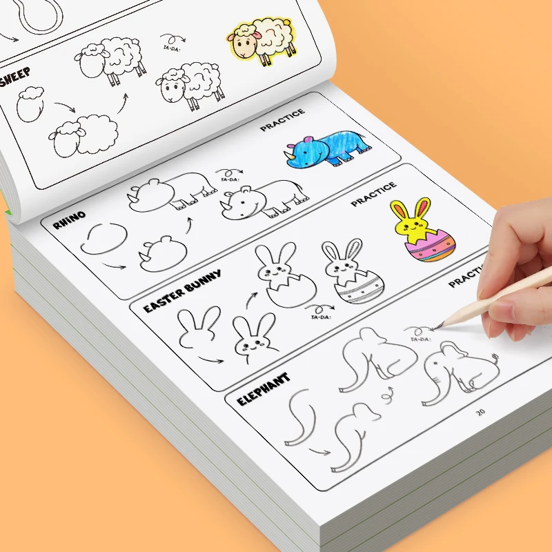96 Animal Themes Interactive Activity Book on How To Draw Animals Four Simple Steps To Complete Drawing Coloring Toy Book