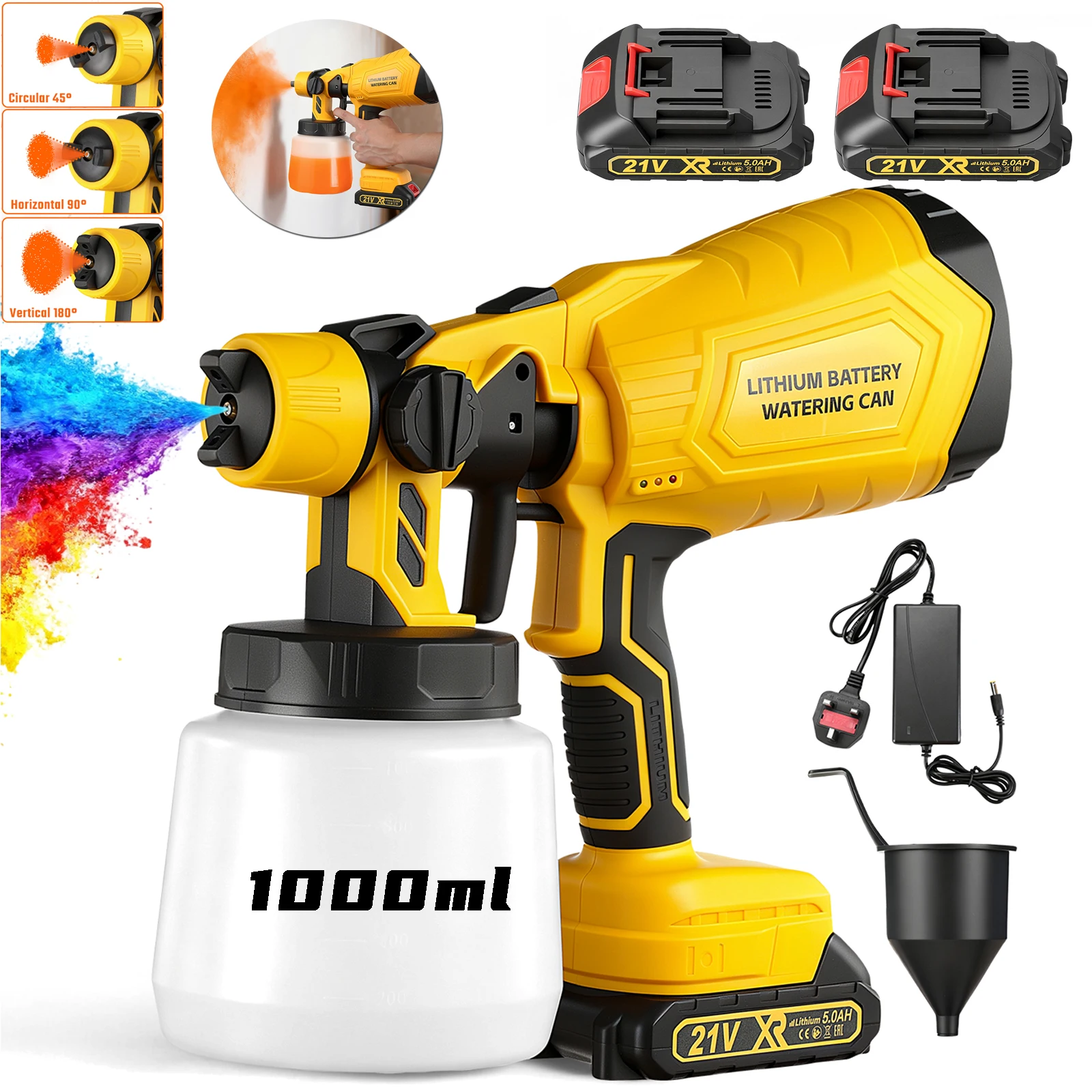 2x Battery 21V Cordless Paint Sprayer Electric Spray Gun Coating Airbrush 1000ML