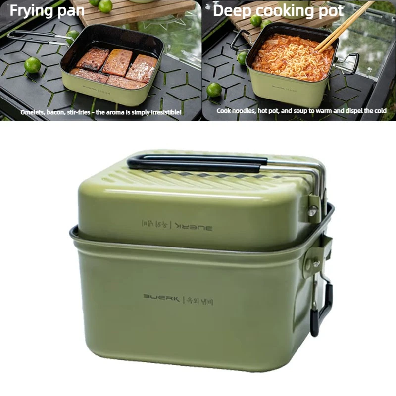 Lightweight Food-Grade Stainless Steel Camping Cookware Portable Folding Square Pot with Handle Backpacking Wok Pan Meal Box
