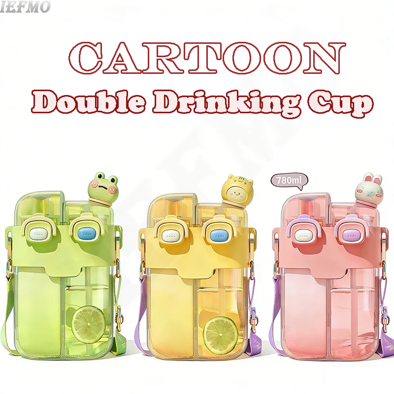 2 in 1 Double Drinking Straw Cup with Lid Large Capacity Water Bottle for Girls Straw Direct Drink Lid For School,Summer,Gym
