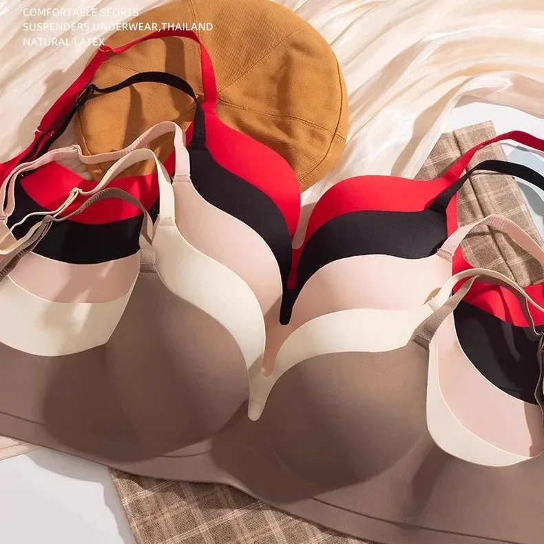 Seamless Wireless Bra Gathered Large Middle Thick Cup Underwear No Trace Prevents Sagging And Collects Side Breast