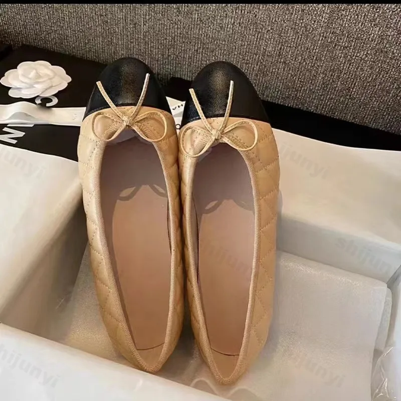 Women's Ballet Flat Shoes 2026 Spring New Round Toe French Elegance High-quality Leather Shoes Bow Comfortable Casual Shoes