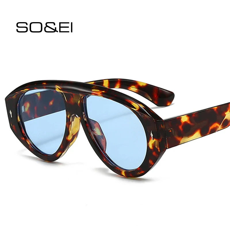 SO&EI Retro Pilot Women Sunglasses Fashion Blue Green Shades UV400 Men Rivets Punk Outdoor Sun Glasses