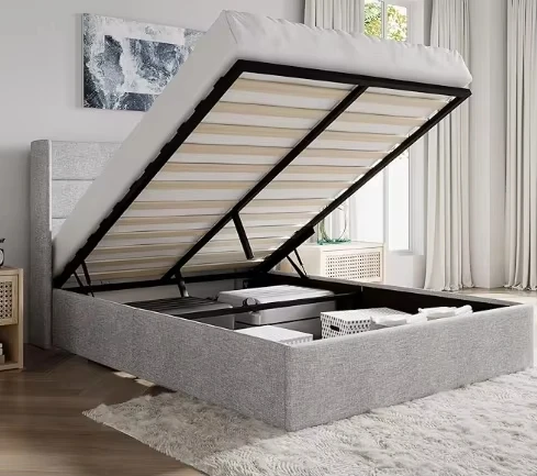 Hydraulic Adjustable Bed Lifter Storage Box Durable Eco-Friendly Pine Wood Panel Modern Soft Bed Furniture Hardware