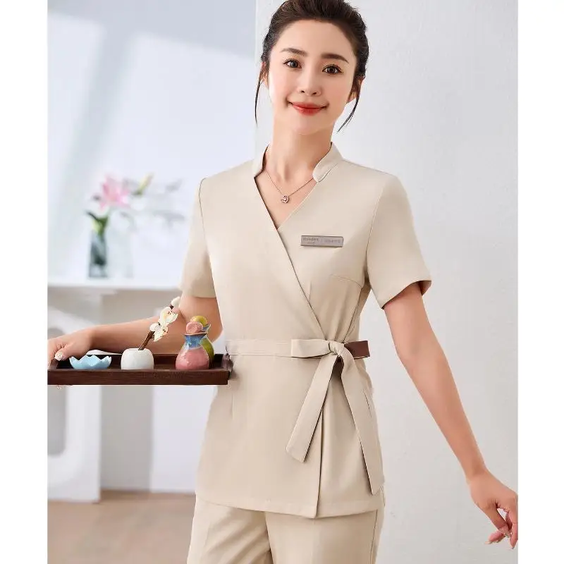 Beautician Work Clothes Women SPA Health Center Massage Technician Suit Print Logo Hotel Waiter Nail Art Foot Bath Sauna Uniform