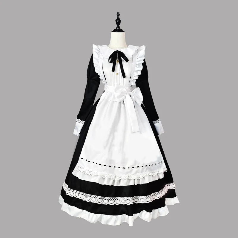 2023 Halloween Cosplay Costumes Anime Apron Maid Role Play Long Dress Plus Size Black White Lolita Lingerie Dress Maid Outfits