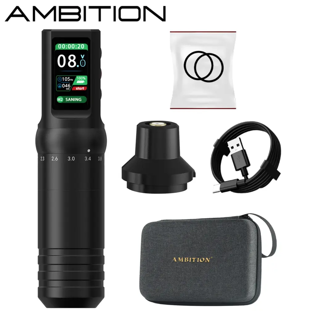 Ambition Flash Adjustable Stroke 2.0-4.2mm Rotary Tattoo Gun 7 Types Wireless Tattoo Machine Pen Battery 1600mAh Professional