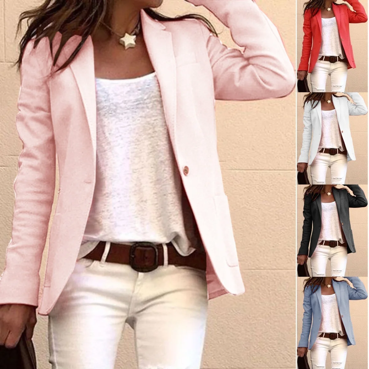 New Women's Jacket Long-sleeved Candy Color Y2k Fashion Top Slim Slim Coats Office Casual Blazer
