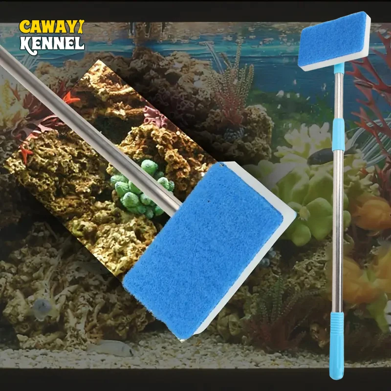 55-95cm Telescopic Handle 180° Adjust Cleaner Scrubber Aquarium Fish Tank Glass Window Algae Double-Sided Sponge Cleaning Brush