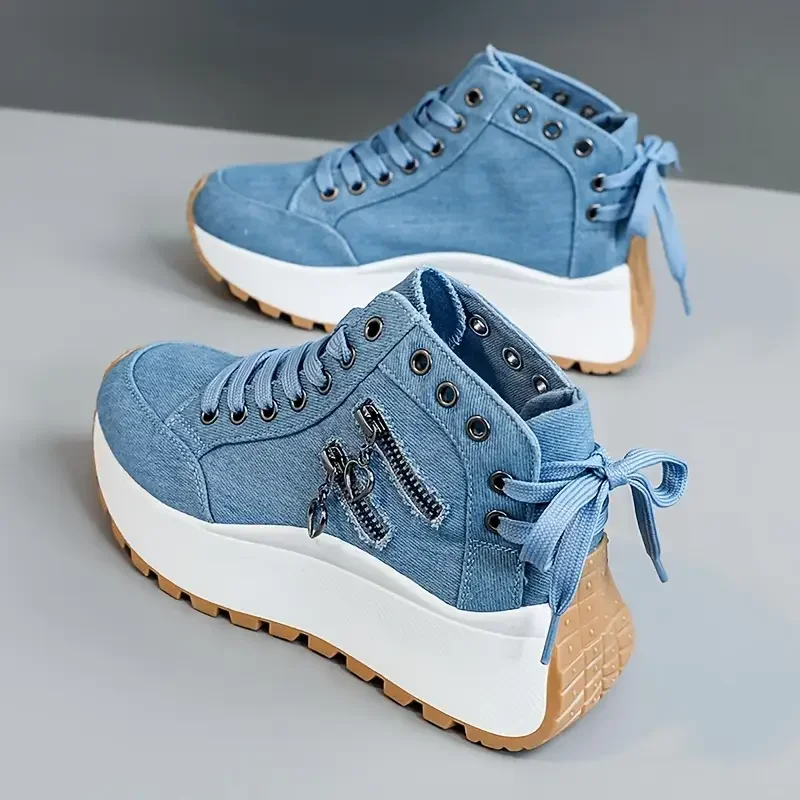 Designer Women Sneakers High Top Denim Canvas Shoes Female Girls Students Canvas Shoes for Women Lace Up Platform Sneakers