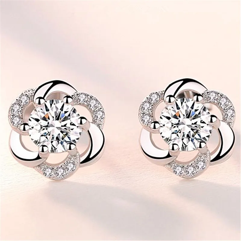 New 925 Sterling Silver Earrings 5A Zircon For Women Exquisite Student Girlfriend Jewelry Accessories Wedding Fashion Gift