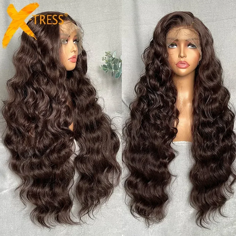 Light Brown Synthetic Lace Wigs X-TRESS Super Long Loose Wave 13x6 Lace Frontal Hair Wig with Baby Hair Daily Fashion New Style