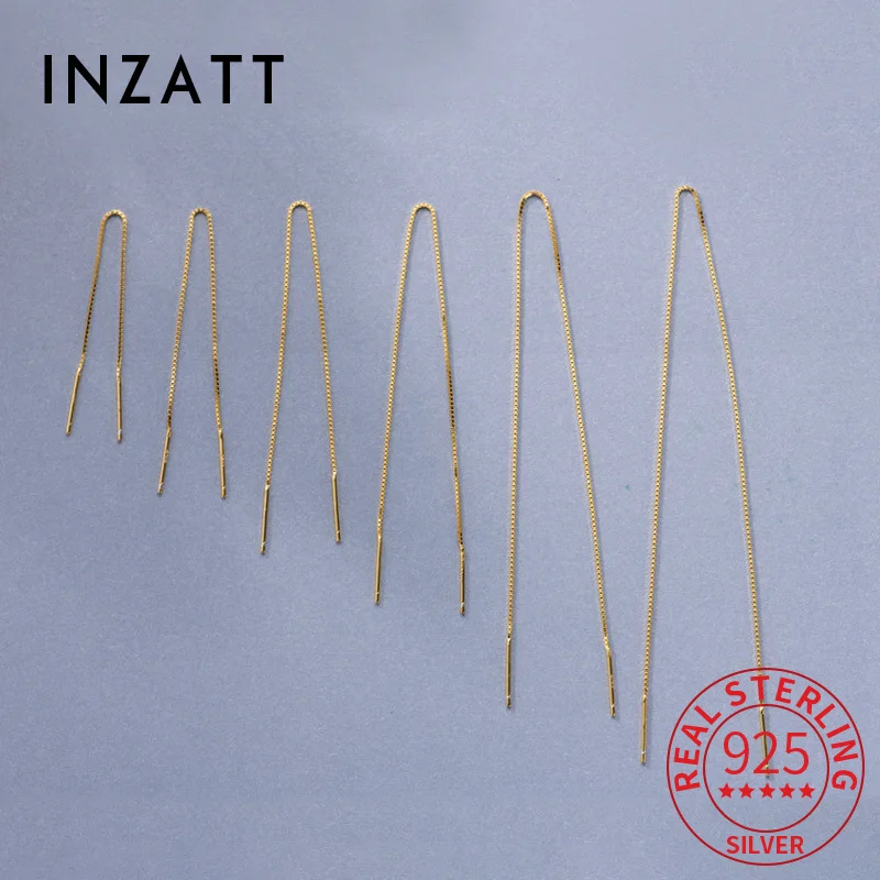 INZATT Real 925 Sterling Silver 18K Gold Chain Tassel Stud Earrings for Women Cute Fine Jewelry Minimalist Accessories